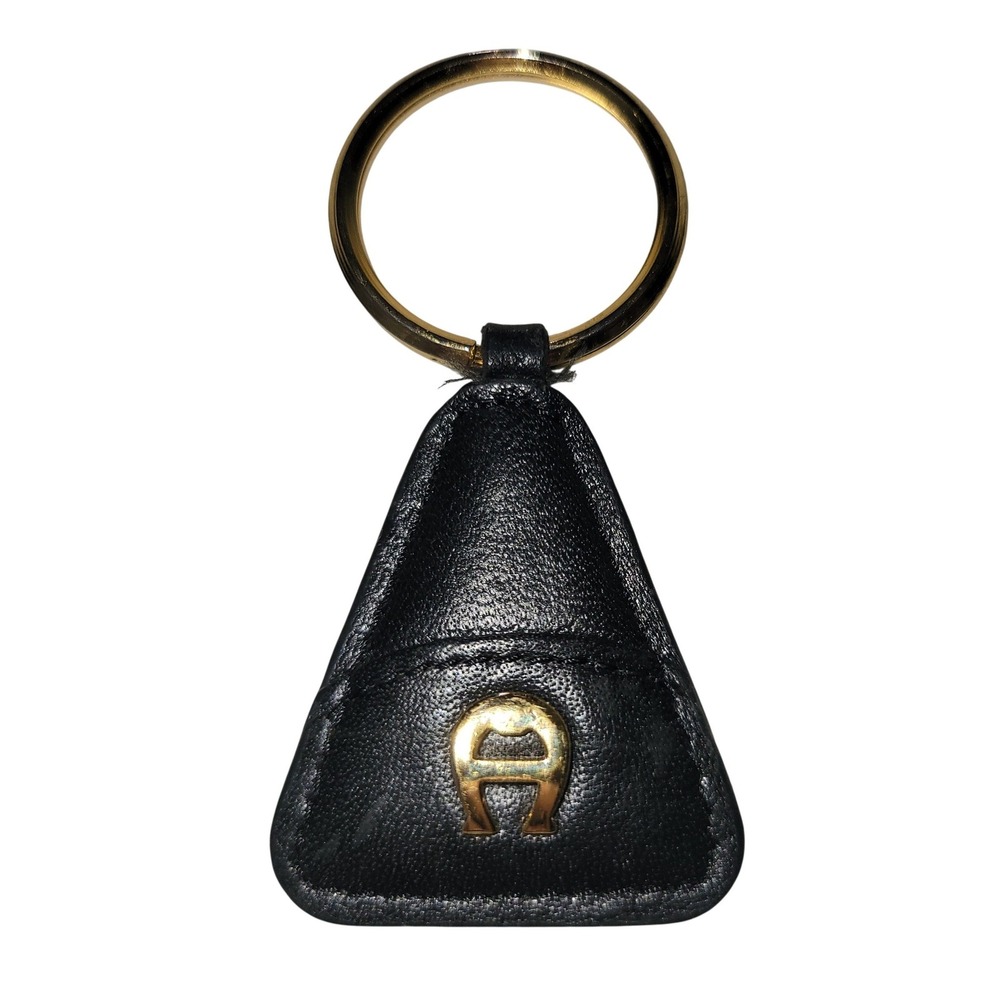 Vintage Etienne Aigner ~ Black Leather & Gold-tone Key‎ Fob, Keychain